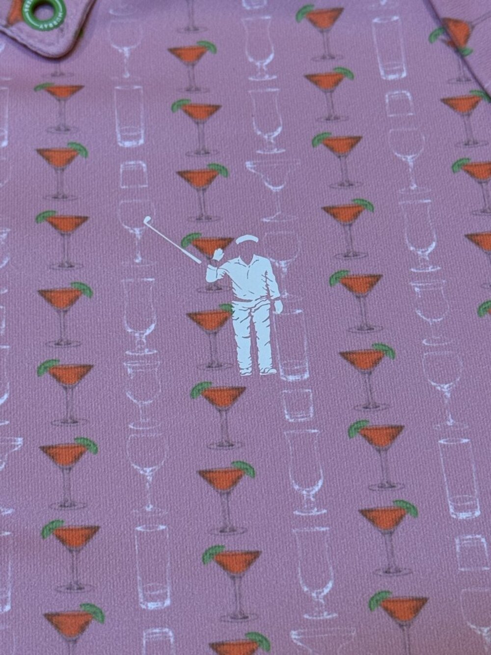 William Murray Golf Pink Polo Shirt Mens Medium Martini Print Waterloo Orange - Picture 4 of 5